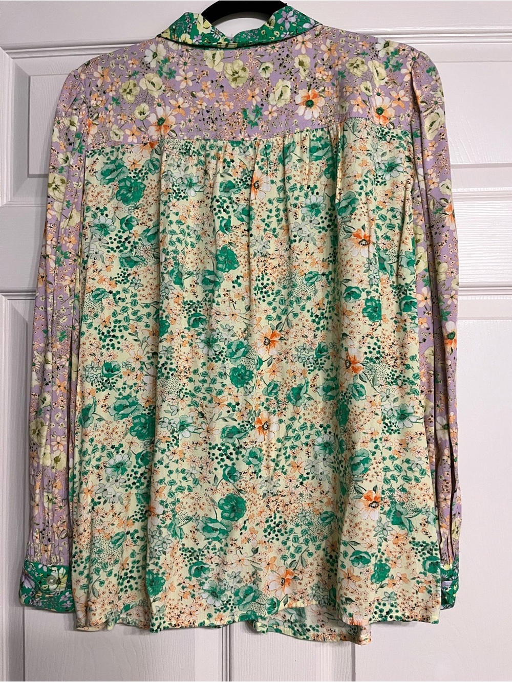 LOFT Green & Lavender Mixed Floral Patchwork Button-Front Blouse - Picture 2 of 2
